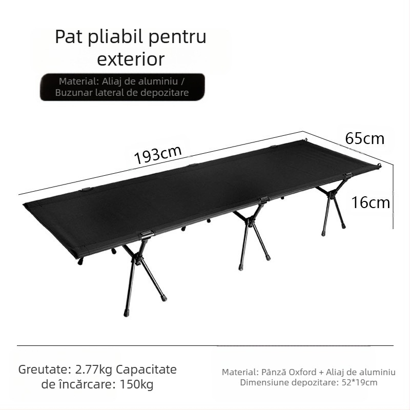 Pat pliabil în aer liber pentru camping, somn de birou, pat de companie, pătuț militar din aliaj de aluminiu din pânză Oxford, ușor și portabil