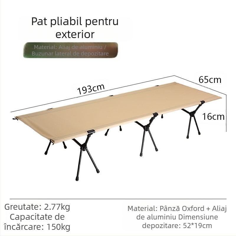 Pat pliabil în aer liber pentru camping, somn de birou, pat de companie, pătuț militar din aliaj de aluminiu din pânză Oxford, ușor și portabil
