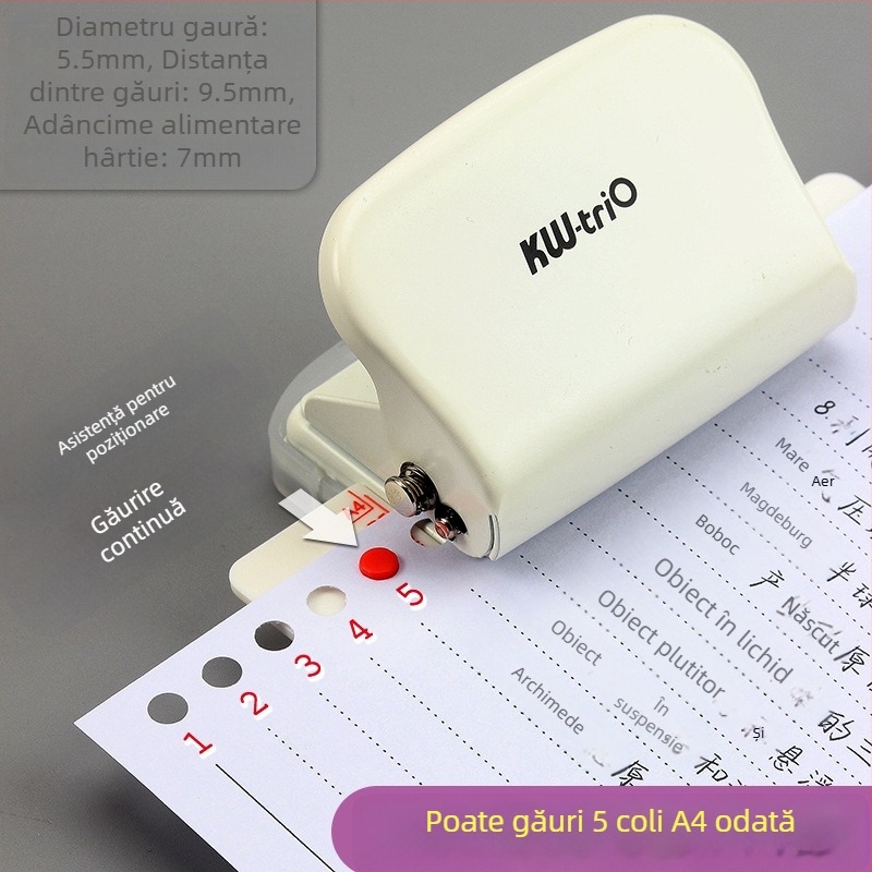 Se poate obține un perforator excelent cu mai multe găuri pentru hârtie A4, un perforator cu 30 de găuri pentru documente B5 cu 26 de găuri.