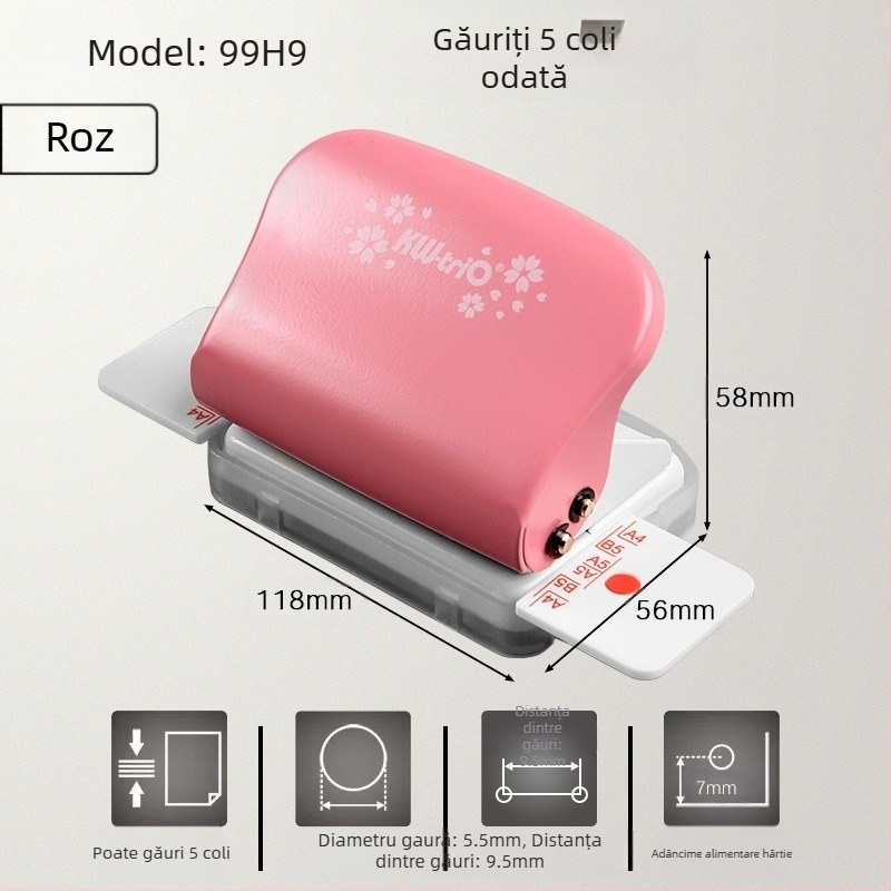 Se poate obține un perforator excelent cu mai multe găuri pentru hârtie A4, un perforator cu 30 de găuri pentru documente B5 cu 26 de găuri.