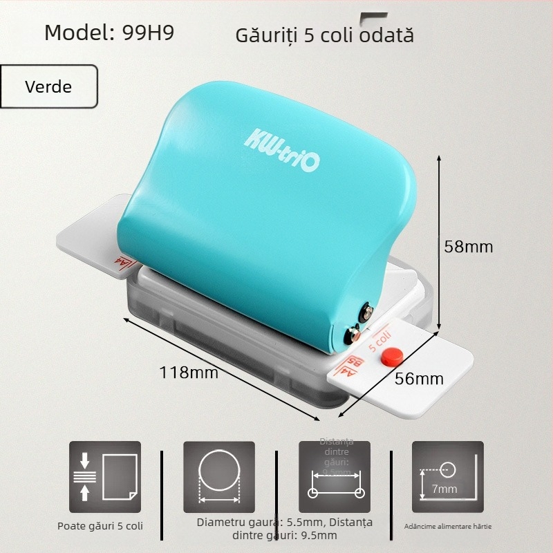 Se poate obține un perforator excelent cu mai multe găuri pentru hârtie A4, un perforator cu 30 de găuri pentru documente B5 cu 26 de găuri.