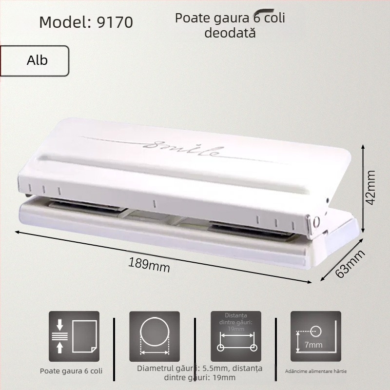 Se poate obține un perforator excelent cu mai multe găuri pentru hârtie A4, un perforator cu 30 de găuri pentru documente B5 cu 26 de găuri.