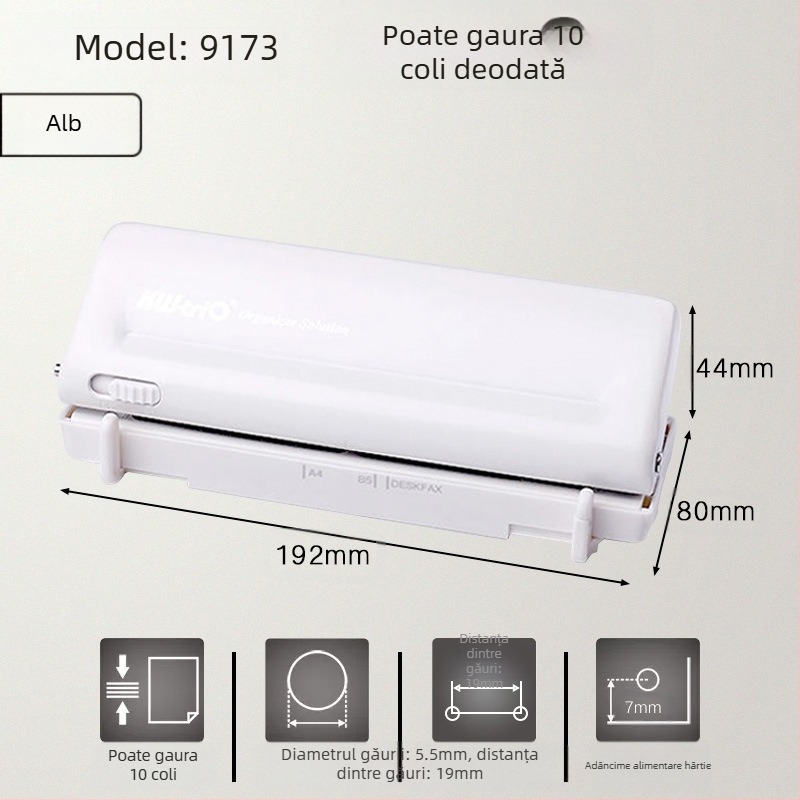 Se poate obține un perforator excelent cu mai multe găuri pentru hârtie A4, un perforator cu 30 de găuri pentru documente B5 cu 26 de găuri.
