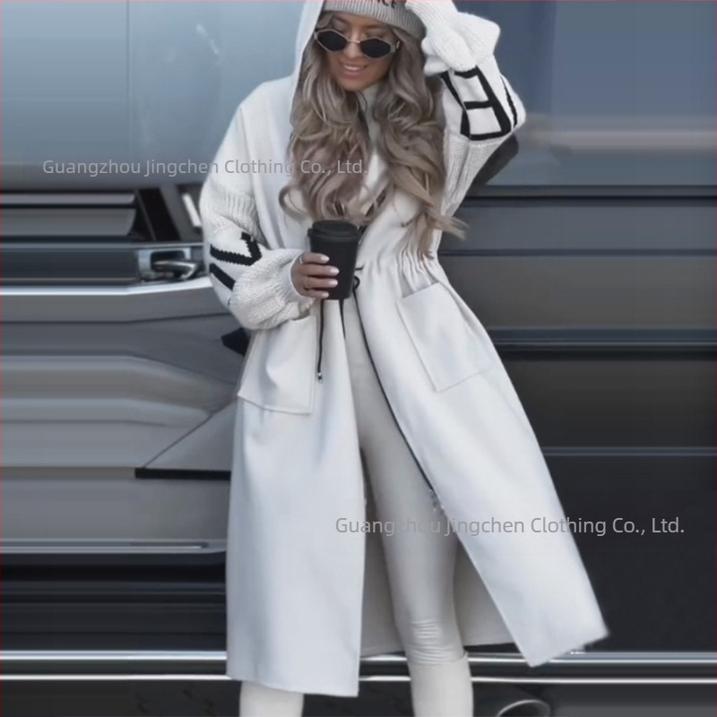 Amazon 2024 toamna și iarna nouă modă transfrontalieră europeană și americană comerț exterior femei haină casual cu glugă lungă cusături