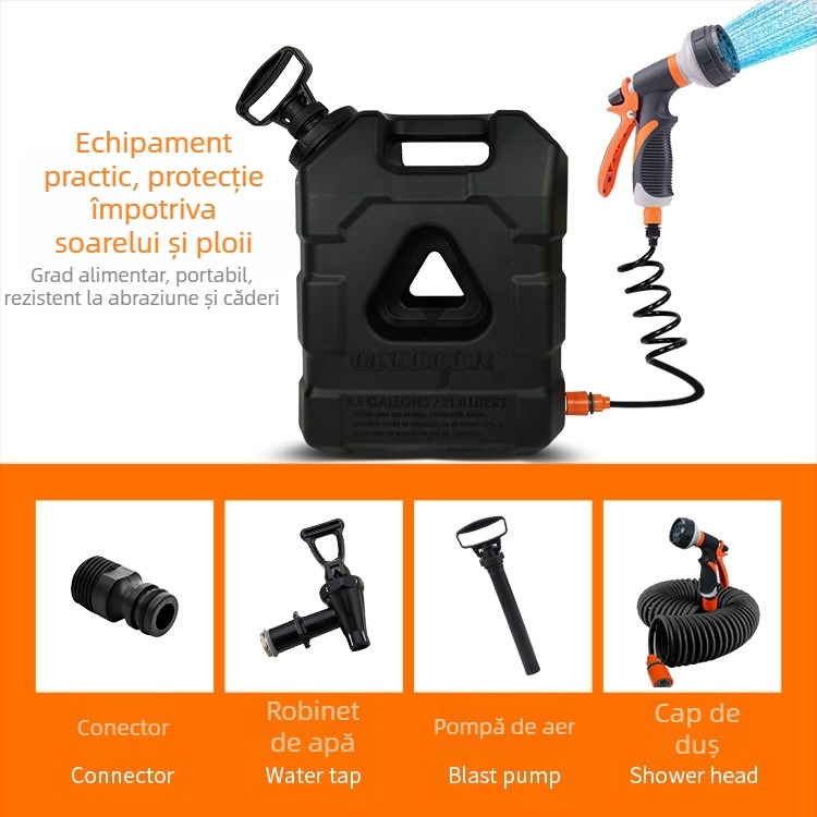 Pompă de aer 21 litri găleată pentru camping în aer liber rezervor de apă convenabil capacitate mare găleată de 5,5 galoane cu duș