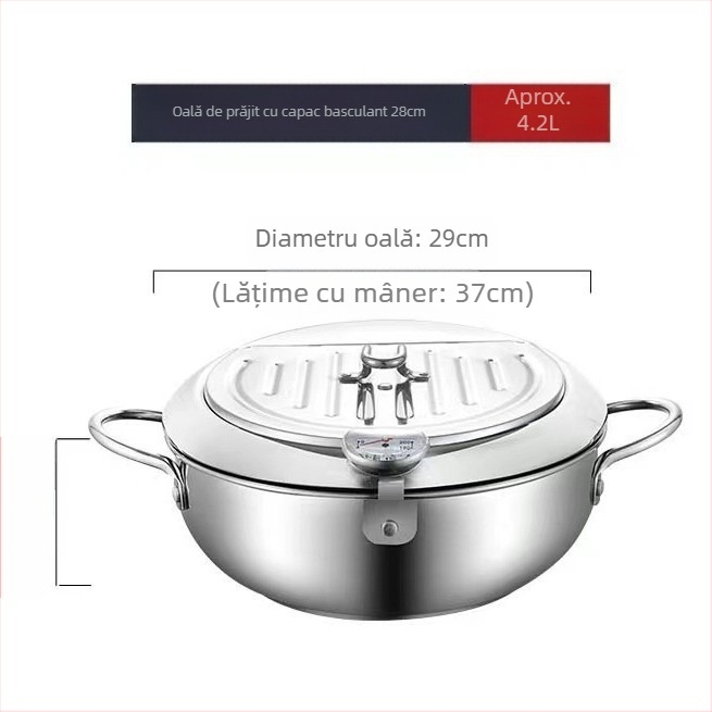 Friteuză Chengze în stil japonez din oțel inoxidabil 304, friteuză mică cu filtru și temperatură controlată pentru uz casnic, economisire ulei