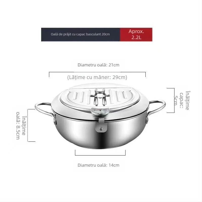 Friteuză Chengze în stil japonez din oțel inoxidabil 304, friteuză mică cu filtru și temperatură controlată pentru uz casnic, economisire ulei