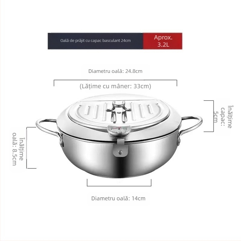 Friteuză Chengze în stil japonez din oțel inoxidabil 304, friteuză mică cu filtru și temperatură controlată pentru uz casnic, economisire ulei