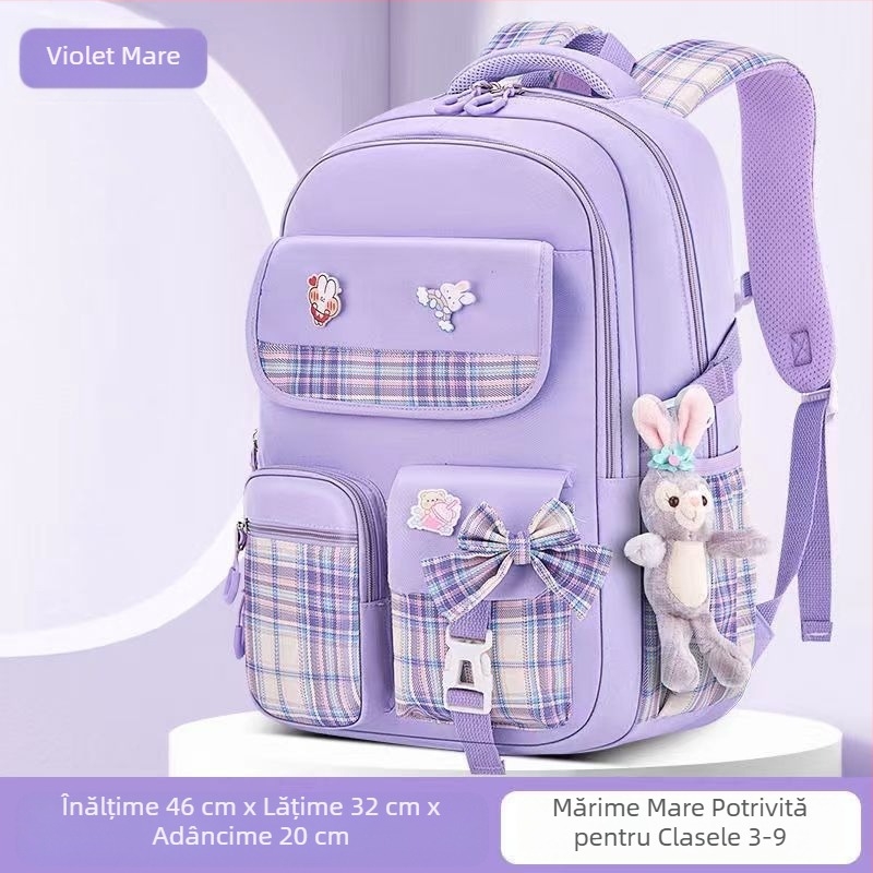 Ghiozdane școlare en-gros pentru elevi de școală primară, modele feminine, fundă drăguță cu desene animate, capacitate mare, rucsac care reduce povara, rucsac pentru copii cu protecție a coloanei vertebrale