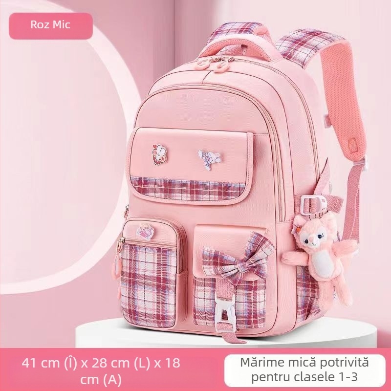 Ghiozdane școlare en-gros pentru elevi de școală primară, modele feminine, fundă drăguță cu desene animate, capacitate mare, rucsac care reduce povara, rucsac pentru copii cu protecție a coloanei vertebrale