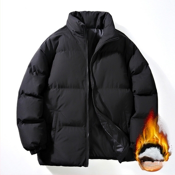 Jachetă de iarnă pentru bărbați, de dimensiuni mari, cu bumbac căptușit, îngroșată, caldă, costum de pâine la modă, cu guler de marcă, cu bumbac căptușit, de culoare solidă, vrac, haină pentru cupluri