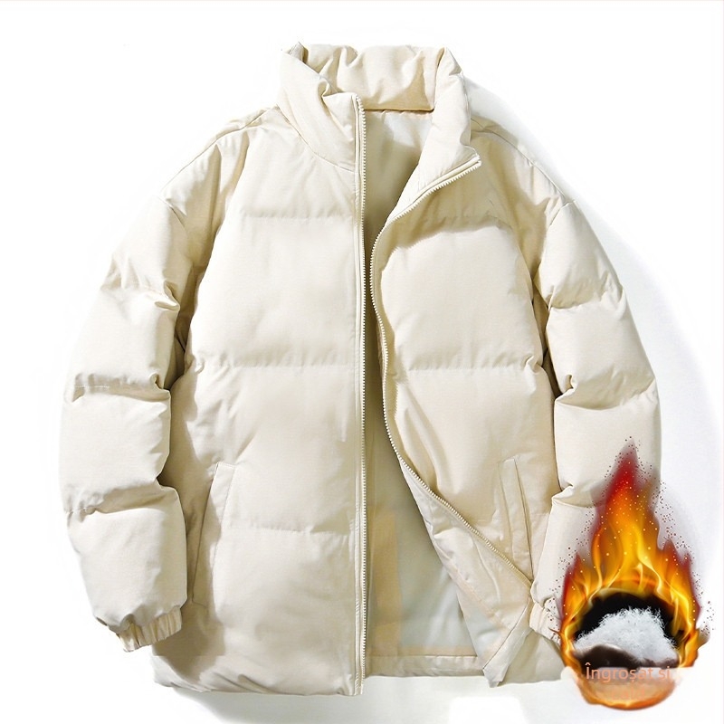 Jachetă de iarnă pentru bărbați, de dimensiuni mari, cu bumbac căptușit, îngroșată, caldă, costum de pâine la modă, cu guler de marcă, cu bumbac căptușit, de culoare solidă, vrac, haină pentru cupluri