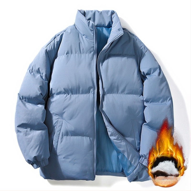 Jachetă de iarnă pentru bărbați, de dimensiuni mari, cu bumbac căptușit, îngroșată, caldă, costum de pâine la modă, cu guler de marcă, cu bumbac căptușit, de culoare solidă, vrac, haină pentru cupluri