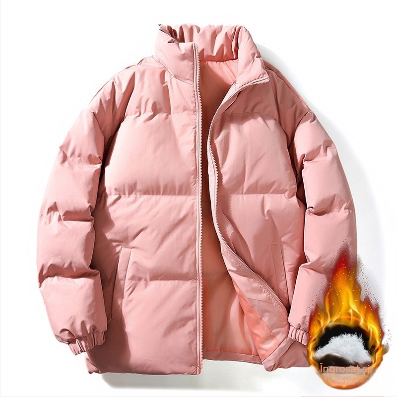 Jachetă de iarnă pentru bărbați, de dimensiuni mari, cu bumbac căptușit, îngroșată, caldă, costum de pâine la modă, cu guler de marcă, cu bumbac căptușit, de culoare solidă, vrac, haină pentru cupluri