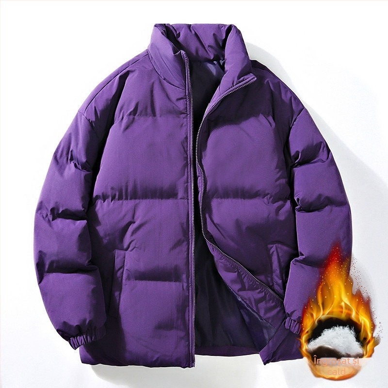 Jachetă de iarnă pentru bărbați, de dimensiuni mari, cu bumbac căptușit, îngroșată, caldă, costum de pâine la modă, cu guler de marcă, cu bumbac căptușit, de culoare solidă, vrac, haină pentru cupluri