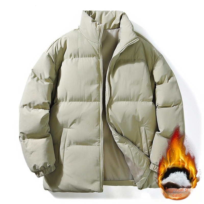 Jachetă de iarnă pentru bărbați, de dimensiuni mari, cu bumbac căptușit, îngroșată, caldă, costum de pâine la modă, cu guler de marcă, cu bumbac căptușit, de culoare solidă, vrac, haină pentru cupluri