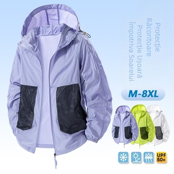 Îmbrăcăminte de protecție solară din mătase glacială pentru bărbați și femei, de vară, mărimi mari, pentru cupluri, export transfrontalier, UPF50+, îmbrăcăminte pentru piele deschisă la culoare, jachetă cu glugă pentru bărbați