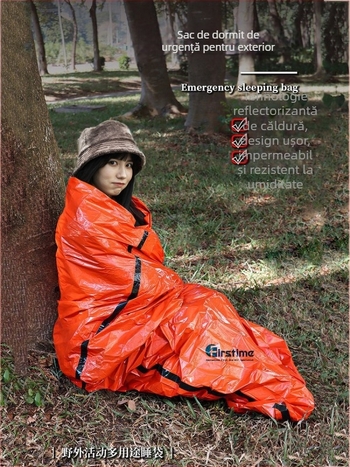 Sac de dormit de urgență pentru exterior, PE, folie de aluminiu, simplu, rezistent la frig, în caz de dezastru, cald, sac de dormit, pelerină de ploaie, cort de depozitare, Amazon