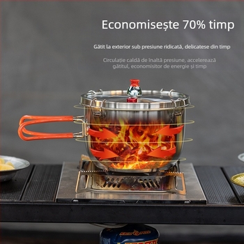 Oală sub presiune din oțel inoxidabil pentru exterior, oală multifuncțională pentru gătit la abur, portabilă, rezistentă la explozii, oală sub presiune alpină, stil camping