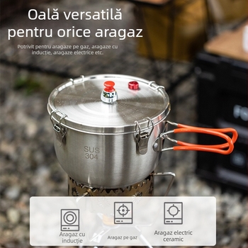 Oală sub presiune din oțel inoxidabil pentru exterior, oală multifuncțională pentru gătit la abur, portabilă, rezistentă la explozii, oală sub presiune alpină, stil camping