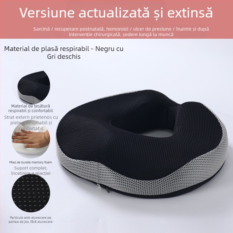 Pernă pentru hemoroizi din spumă cu memorie, fără colaps, pernă respirabilă pentru scaun, fese frumoase, vertebră cozii, pernă pentru scaunul cu vertebră cozii