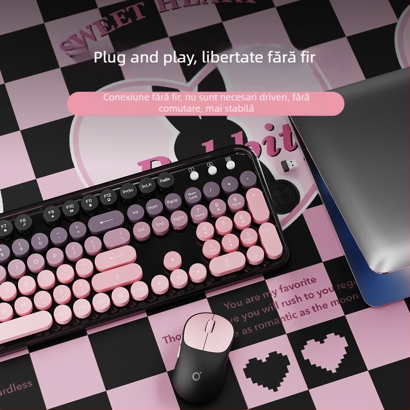 Forerunner V96 Wireless Keyboard Mouse costum Mechanic Feel Mute Notebook Extern Office Punk pentru femei