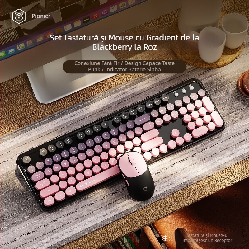 Forerunner V96 Wireless Keyboard Mouse costum Mechanic Feel Mute Notebook Extern Office Punk pentru femei