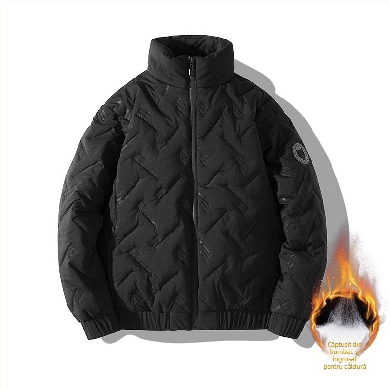 Jachetă de bumbac pentru bărbați, primăvara și toamna și iarna 2023, căptușită cu fleece, îngroșată, casual, cu căptușeală din bumbac, cu guler, pentru tată de vârstă mijlocie, cu căptușeală din bumbac