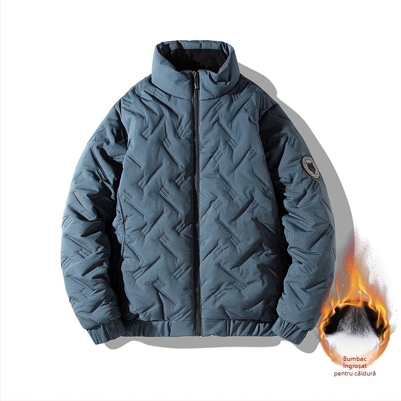 Jachetă de bumbac pentru bărbați, primăvara și toamna și iarna 2023, căptușită cu fleece, îngroșată, casual, cu căptușeală din bumbac, cu guler, pentru tată de vârstă mijlocie, cu căptușeală din bumbac