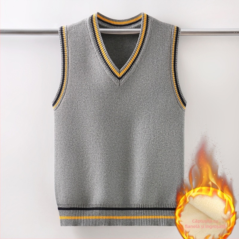 Vestă tricotată nouă pentru primăvară, toamnă și iarnă, plus catifea, îngroșată, de mărime medie și mare, din bumbac pur pentru copii, băieți și fete, la modă, 2025