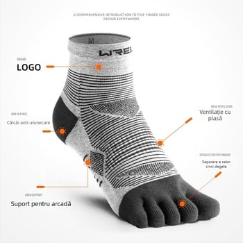 WRELS Șosete de alergare cu cinci degete, pentru bărbați și femei, pentru maraton, sport profesional, Coolmax, cu uscare rapidă, care elimină transpirația