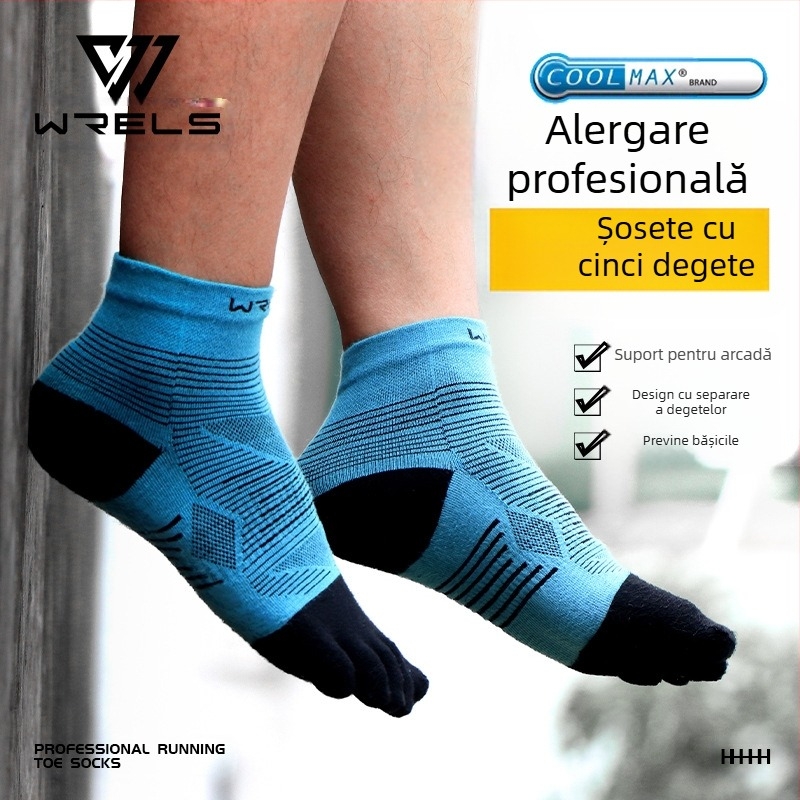 WRELS Șosete de alergare cu cinci degete, pentru bărbați și femei, pentru maraton, sport profesional, Coolmax, cu uscare rapidă, care elimină transpirația