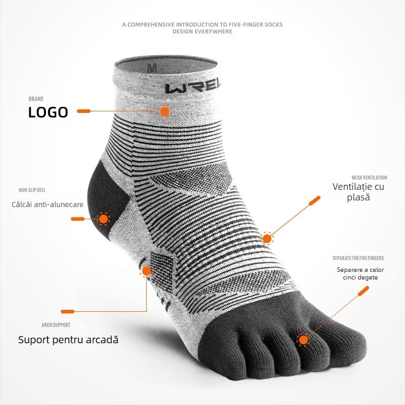WRELS Șosete de alergare cu cinci degete, pentru bărbați și femei, pentru maraton, sport profesional, Coolmax, cu uscare rapidă, care elimină transpirația