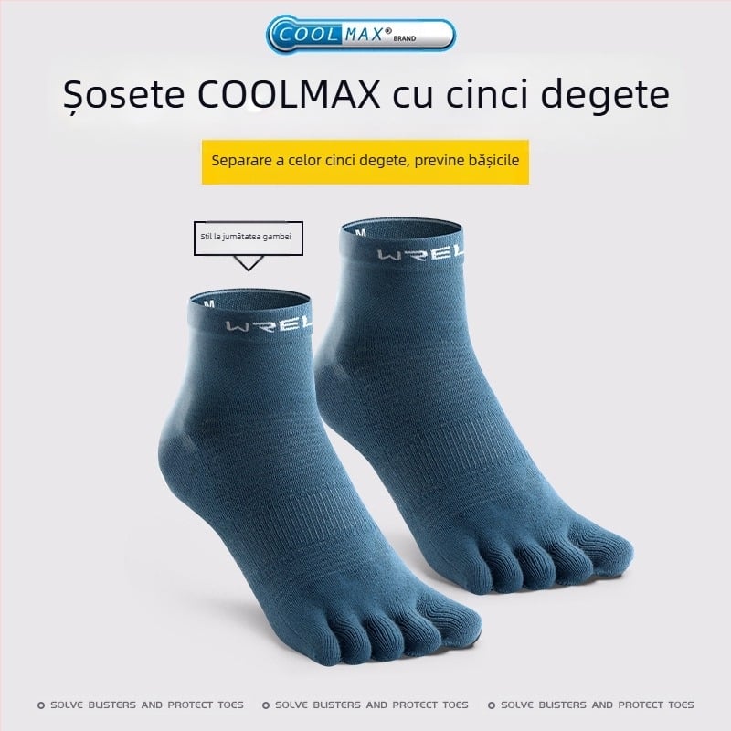 WRELS Șosete de alergare cu cinci degete, pentru bărbați și femei, pentru maraton, sport profesional, Coolmax, cu uscare rapidă, care elimină transpirația