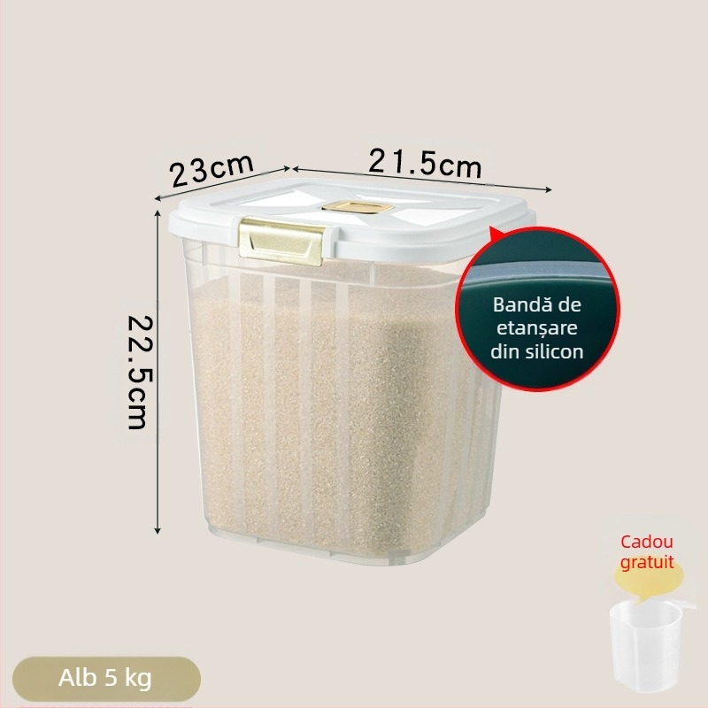 Găleată de orez de mare capacitate pentru bucătărie de acasă, rezistentă la insecte și umiditate, sigilată, accesibilă, cutie de depozitare a orezului de lux, cutie de depozitare a făinii de orez și a cerealelor