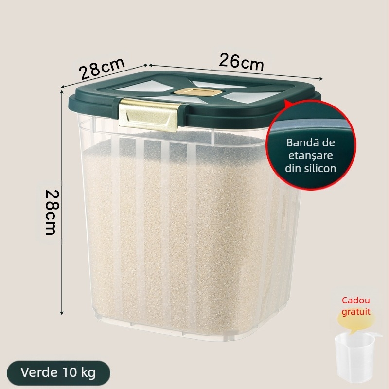 Găleată de orez de mare capacitate pentru bucătărie de acasă, rezistentă la insecte și umiditate, sigilată, accesibilă, cutie de depozitare a orezului de lux, cutie de depozitare a făinii de orez și a cerealelor