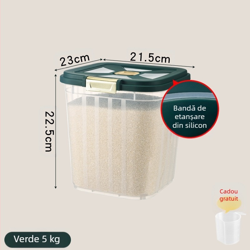 Găleată de orez de mare capacitate pentru bucătărie de acasă, rezistentă la insecte și umiditate, sigilată, accesibilă, cutie de depozitare a orezului de lux, cutie de depozitare a făinii de orez și a cerealelor