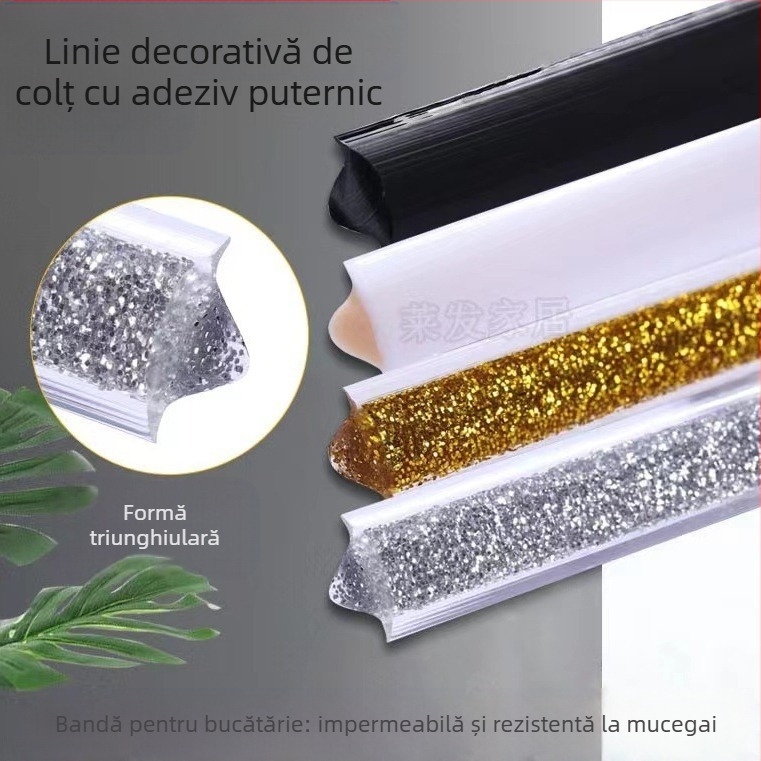 Bandă de colț interioară, autocolant pentru cusătură înfrumusețată, bandă decorativă pentru tavan, linie de margine înfrumusețată, linie decorativă pentru tencuială, autoadeziv, impermeabil, la mucegai, cusătură înfrumusețată, tavan de bucătărie