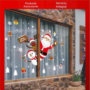 SK9241 Autocolante Moș Crăciun Decorațiuni de Crăciun Fereastră de sticlă cu graniță Autocolante de perete impermeabile Autocolante de Crăciun pentru ferestre