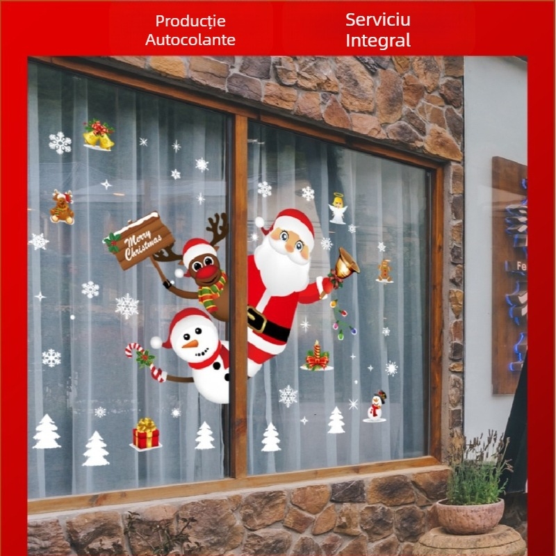 SK9241 Autocolante Moș Crăciun Decorațiuni de Crăciun Fereastră de sticlă cu graniță Autocolante de perete impermeabile Autocolante de Crăciun pentru ferestre