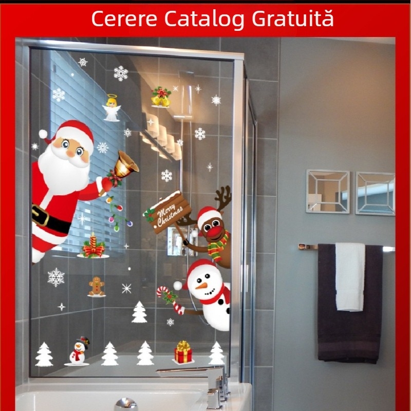 SK9241 Autocolante Moș Crăciun Decorațiuni de Crăciun Fereastră de sticlă cu graniță Autocolante de perete impermeabile Autocolante de Crăciun pentru ferestre