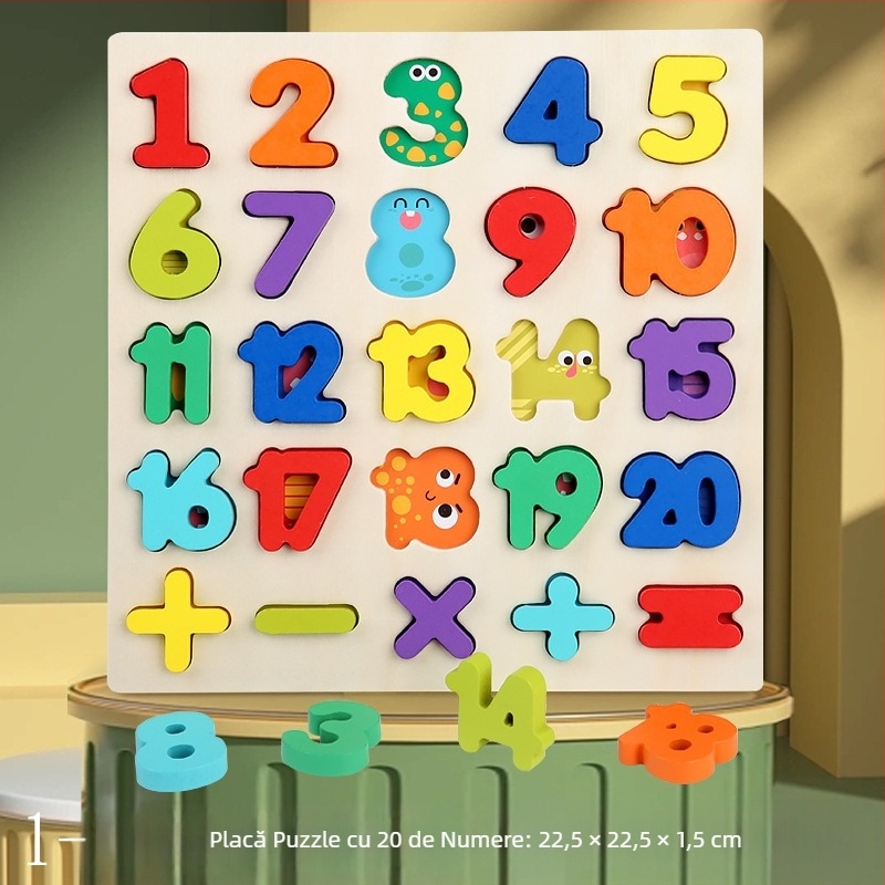 Puzzle tridimensional din lemn, en-gros transfrontalier, puzzle cu litere în formă digitală, iluminare pentru bebeluși, educație timpurie, jucării educaționale pentru copii