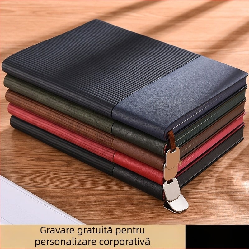 Set de caiet de afaceri din piele moale PU, A5, cutie cadou simplă, blocnotes bicolor de înaltă calitate, cu lipie