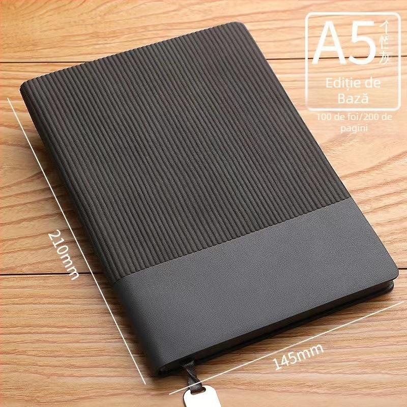 Set de caiet de afaceri din piele moale PU, A5, cutie cadou simplă, blocnotes bicolor de înaltă calitate, cu lipie