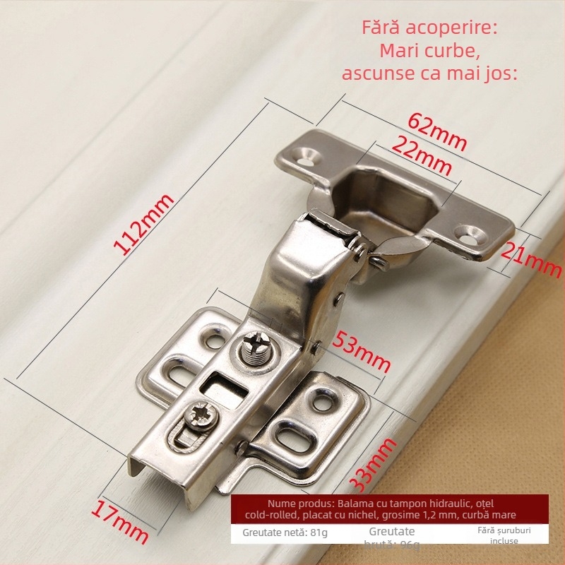 Balama hidraulică din oțel inoxidabil, ascunsă la 180 de grade, pliabilă pentru ușă de dulap, balama pentru aeronave, lumină LED, vânzare directă din fabrică