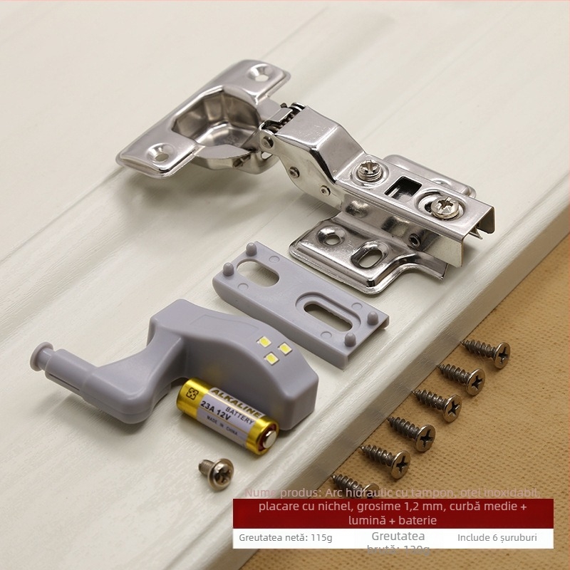 Balama hidraulică din oțel inoxidabil, ascunsă la 180 de grade, pliabilă pentru ușă de dulap, balama pentru aeronave, lumină LED, vânzare directă din fabrică