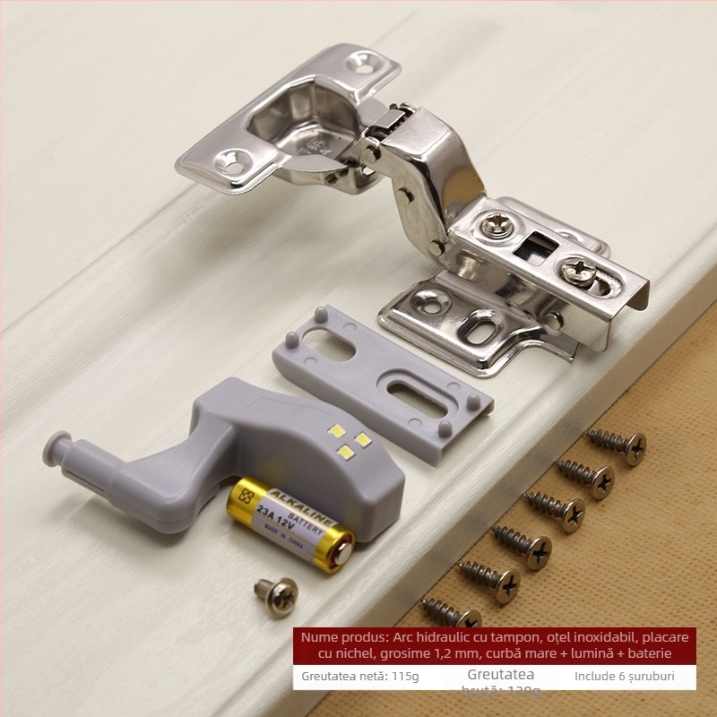 Balama hidraulică din oțel inoxidabil, ascunsă la 180 de grade, pliabilă pentru ușă de dulap, balama pentru aeronave, lumină LED, vânzare directă din fabrică