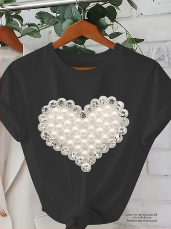 Tricou de vară cu mânecă scurtă pentru femei, croială slim fit - Negru, casual