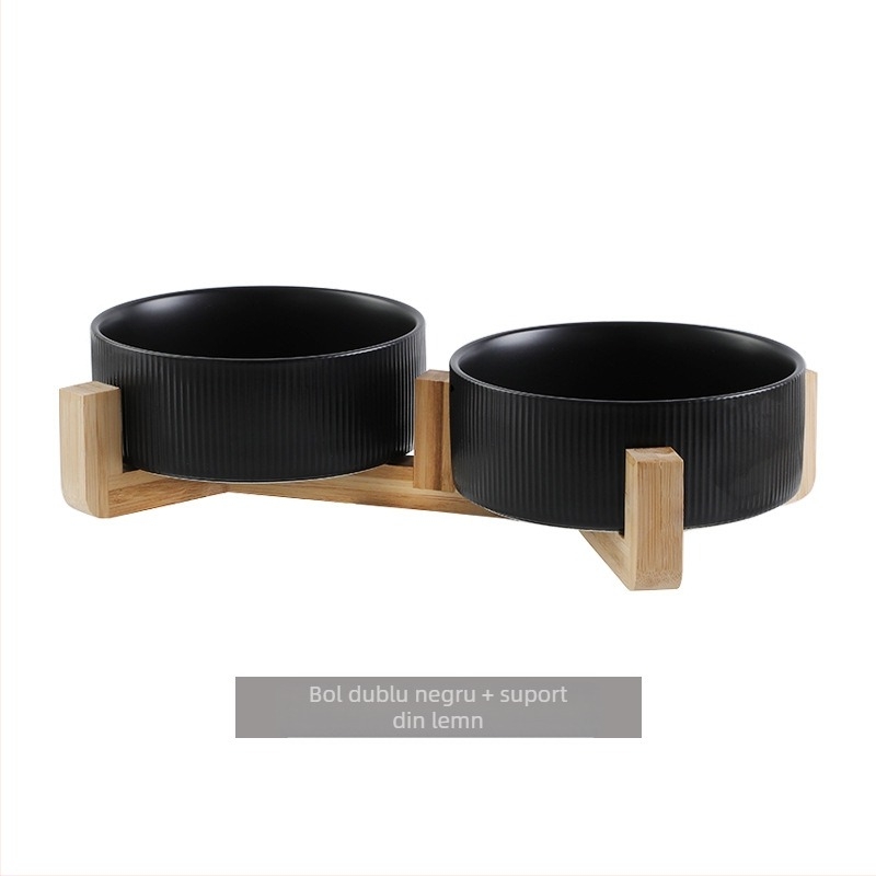 Bol ceramic transfrontalier pentru animale de companie, bol negru pentru pisici, bol cu apă pentru câini, diametru mare, anti-bărbie neagră, bol pentru hrană pentru pisici, bol cu apă anti-șuntare