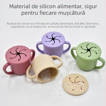 Cană de gustări cu două urechi din silicon pentru copii, foarte bine vândută, cu deschidere, cană de băut specială pentru învățare pentru sugari și copii mici, consumabile pentru mame și sugari, cană de băut pentru bebeluși